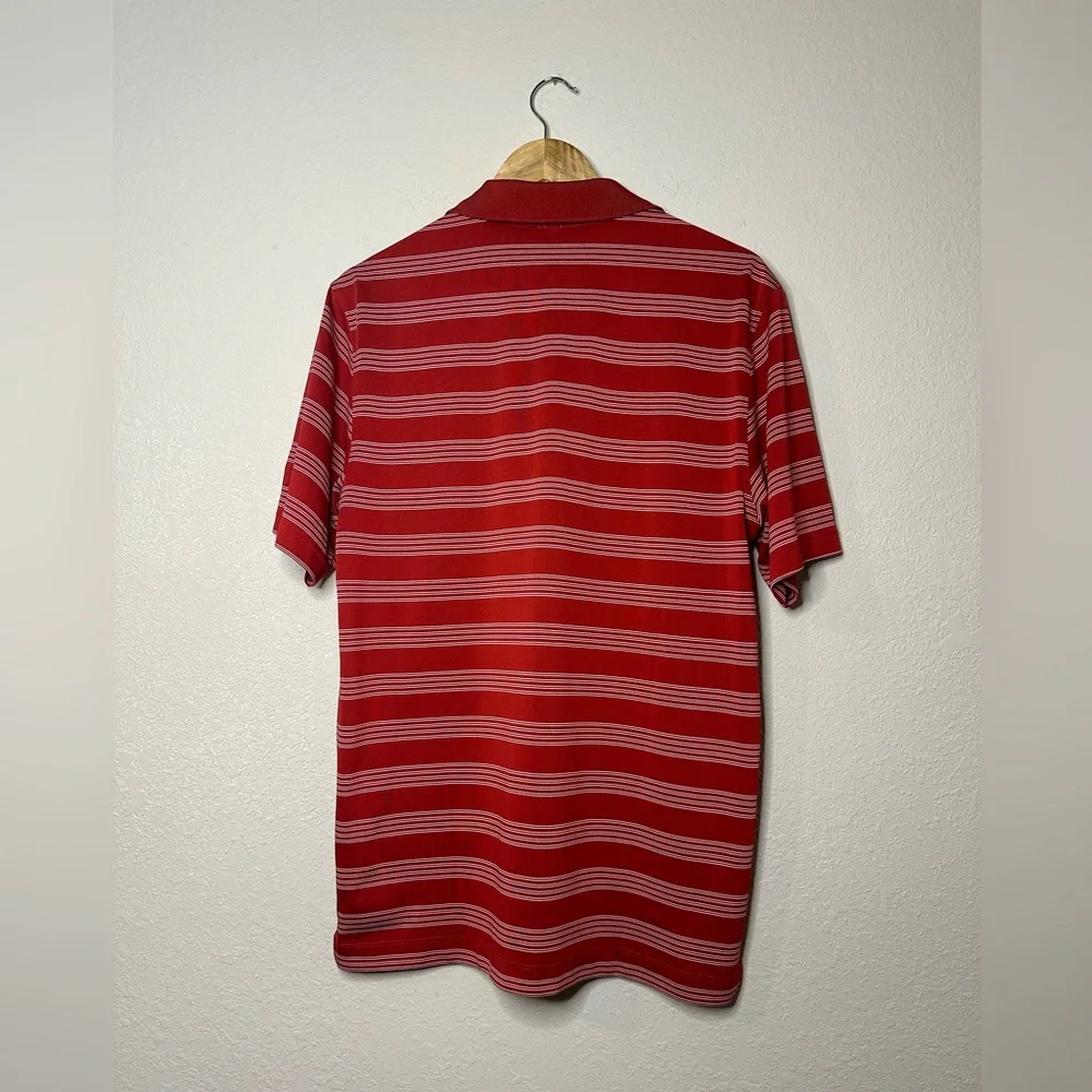 Nike Golf Performance Red & White Striped Polo Size Medium